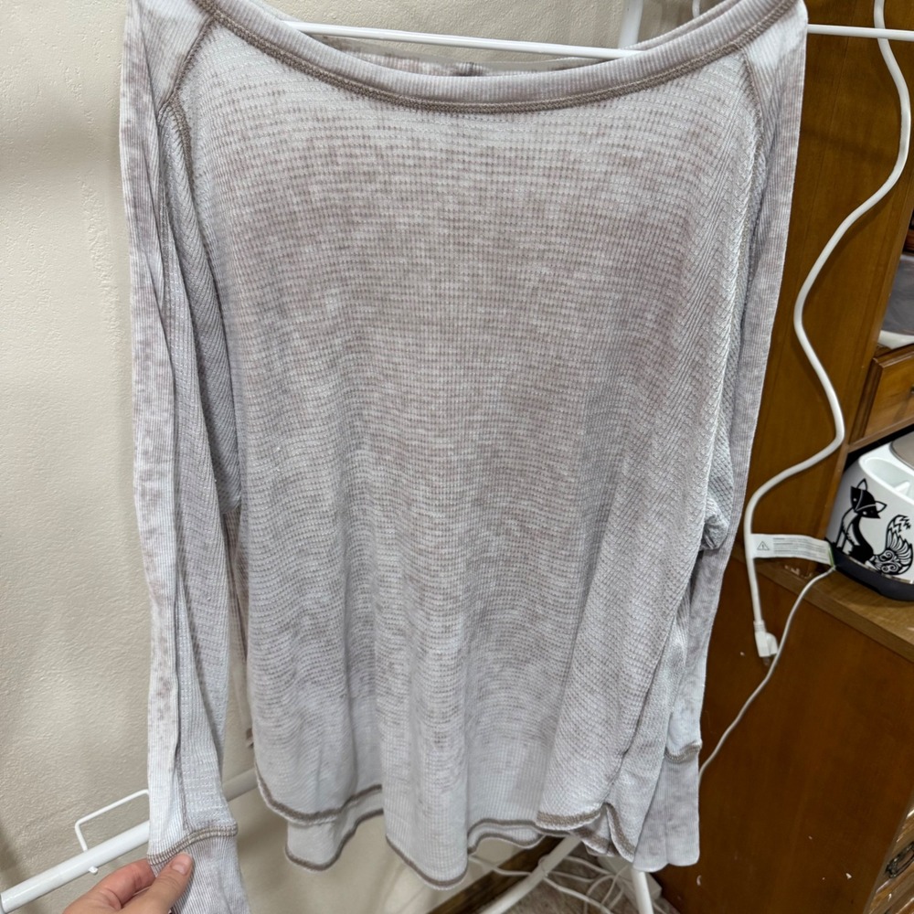 Boho grunge Thermal Top Gray Neutral XL Waffle Knit Treasure & Bond